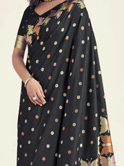 Majestic Black Zari Weaving Banarasi Silk Reception Wear Saree