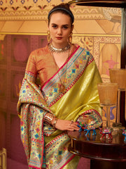 Gorgeous Lemon Yellow Zari Weaving Tissue Silk Saree With Blouse