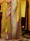 Gorgeous Lemon Yellow Zari Weaving Tissue Silk Saree With Blouse