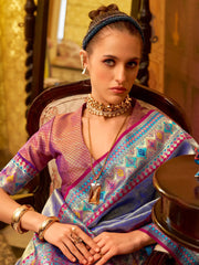Enchanting Royal Blue Zari Weaving Tissue Silk Festival Wear Saree With Blouse
