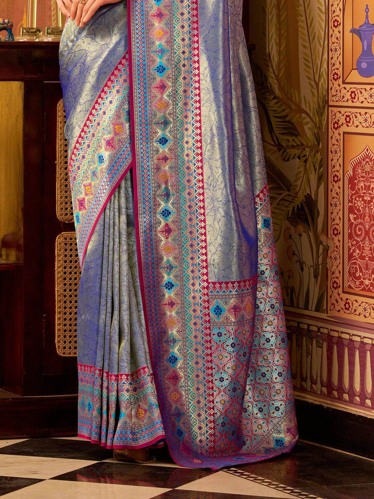 Enchanting Royal Blue Zari Weaving Tissue Silk Festival Wear Saree With Blouse