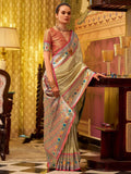Fascinating Beige Zari Weaving Tissue Silk Traditional Saree With Blouse