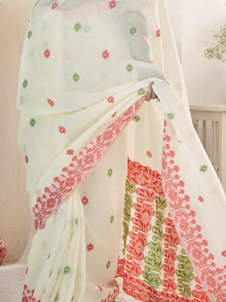 Alluring White Digital Printed Linen Office Wear Saree With Blouse