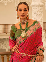 Enchanting Rani Pink Patola Printed Silk Wedding Saree With Blouse