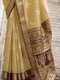 Marvelous Cream Zari Weaving Silk Traditional Saree With Blouse