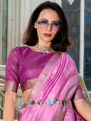Attractive Purple Zari Weaving Silk Festival Wear Saree With Blouse