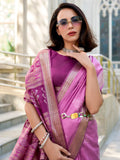 Attractive Purple Zari Weaving Silk Festival Wear Saree With Blouse
