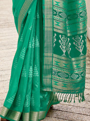 Stunning Teal Green Zari Weaving Silk Event Wear Saree With Blouse