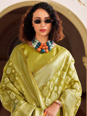 Captivating Olive Green Zari Weaving Silk Festival Wear Saree