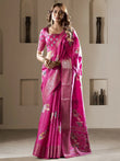 Majestic Rani Pink Zari Woven Silk Function Wear Saree With Blouse