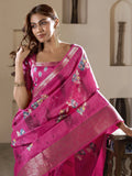 Majestic Rani Pink Zari Woven Silk Function Wear Saree With Blouse