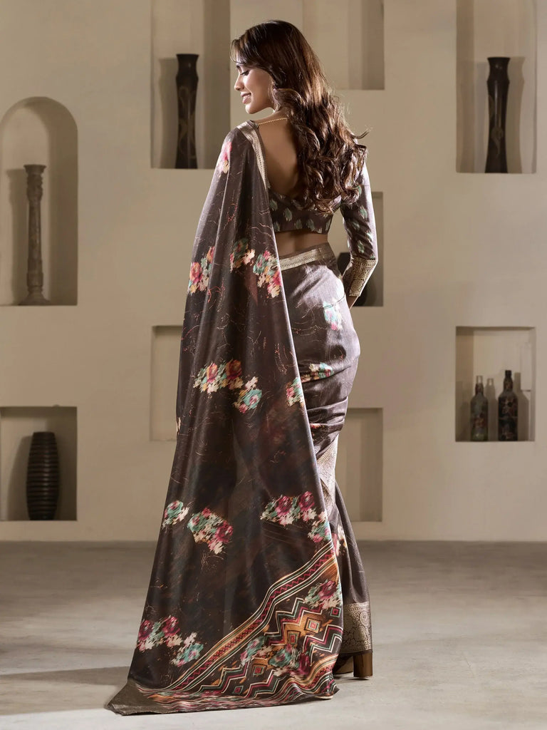 Wonderful Brown Color Zari Woven Silk Event Wear Saree With Blouse