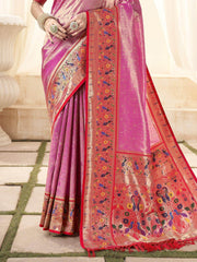 Tantalizing Rani Pink Zari Weaving Silk Wedding Wear Paithani Saree