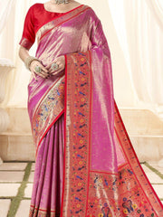 Tantalizing Rani Pink Zari Weaving Silk Wedding Wear Paithani Saree