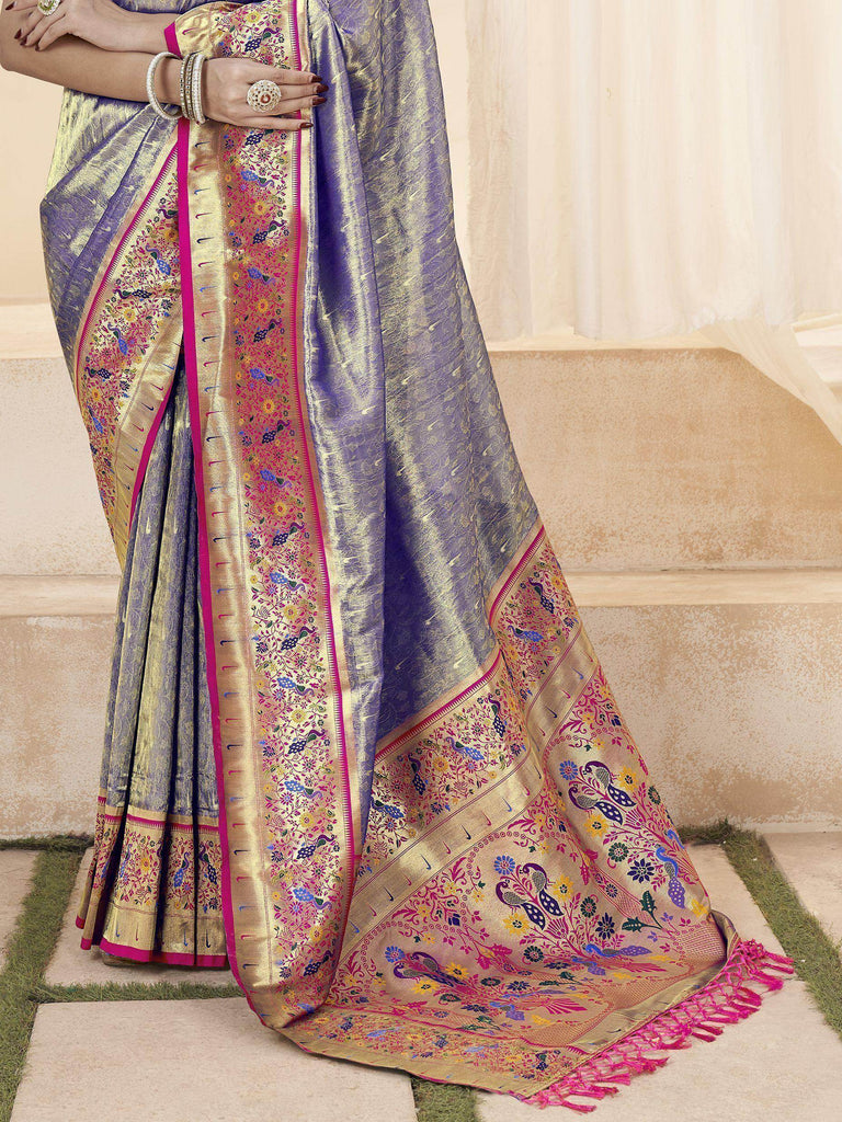 Alluring Blue Zari Weaving Silk Function Wear Paithani Saree With Blouse