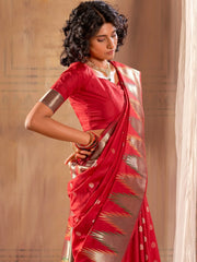 Beautiful Red Zari Weaving Banarasi Silk Wedding Wear Saree With Blouse