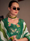 Fabulous Green Cotton Traditional Saree With Floral Printed Blouse