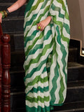 Fabulous Green Cotton Traditional Saree With Floral Printed Blouse