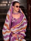 Stunning Purple Printed Cotton Office Wear Saree With Blouse