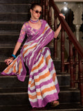 Stunning Purple Printed Cotton Office Wear Saree With Blouse