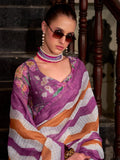 Stunning Purple Printed Cotton Office Wear Saree With Blouse