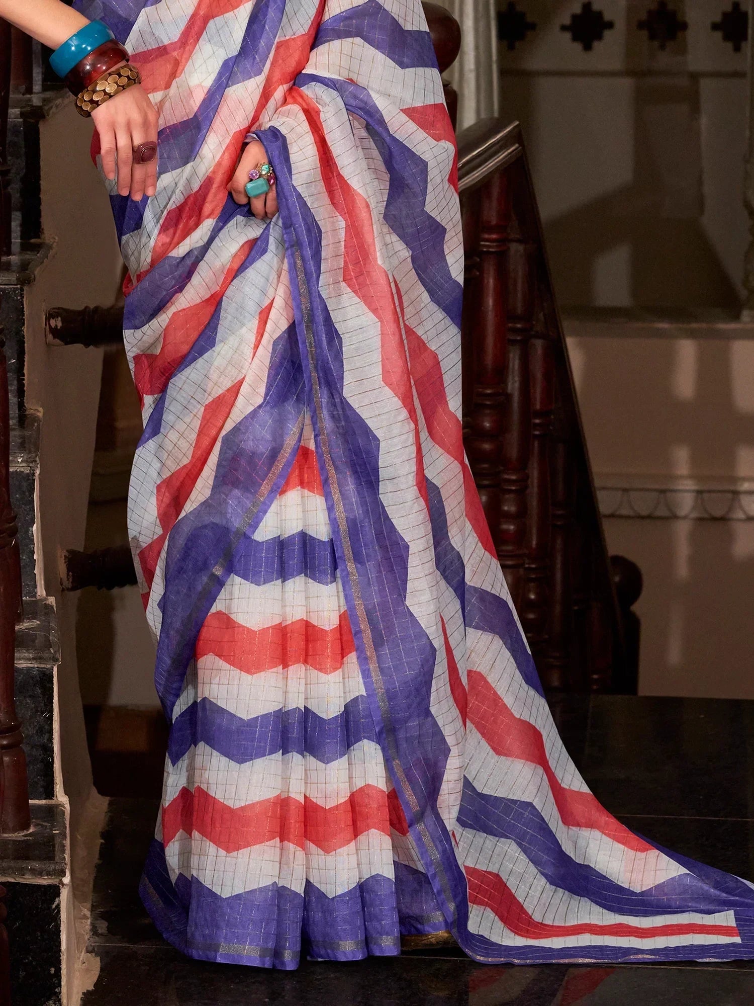 Wonderful Purple Cotton Traditional Saree With Floral Printed Blouse