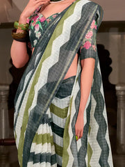 Fantastic Multi-Color Printed Cotton Casual Wear Saree With Blouse