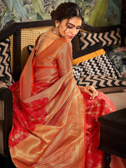 Marvelous Red Zari Weaving Silk Function Wear Saree With Blouse