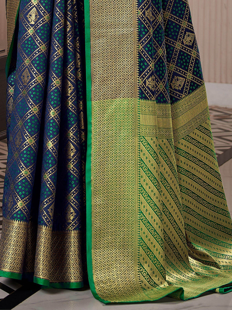 Incredible Navy Blue Weaving Silk Festival Wear Saree With Blouse