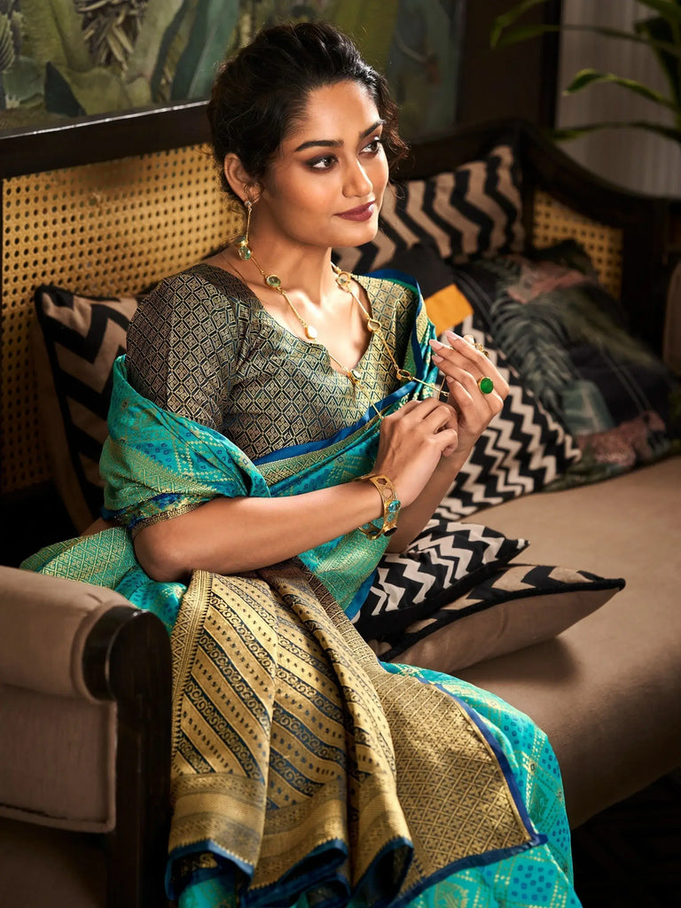 Awesome Sky Blue Zari Weaving Silk Traditional Saree With Blouse