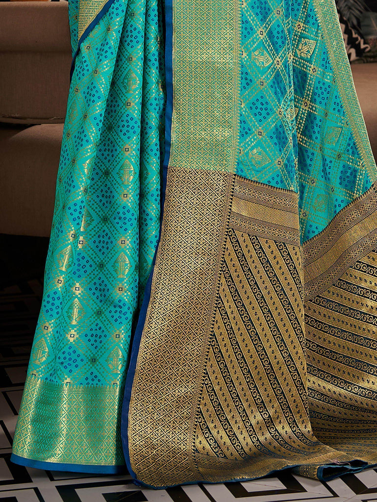 Awesome Sky Blue Zari Weaving Silk Traditional Saree With Blouse