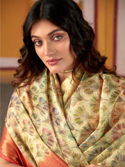 Fascinating Cream Floral Printed Silk Traditional Saree With Blouse