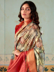 Charming Multi-Color Floral Printed Silk Event Wear Saree With Blouse