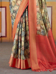 Charming Multi-Color Floral Printed Silk Event Wear Saree With Blouse