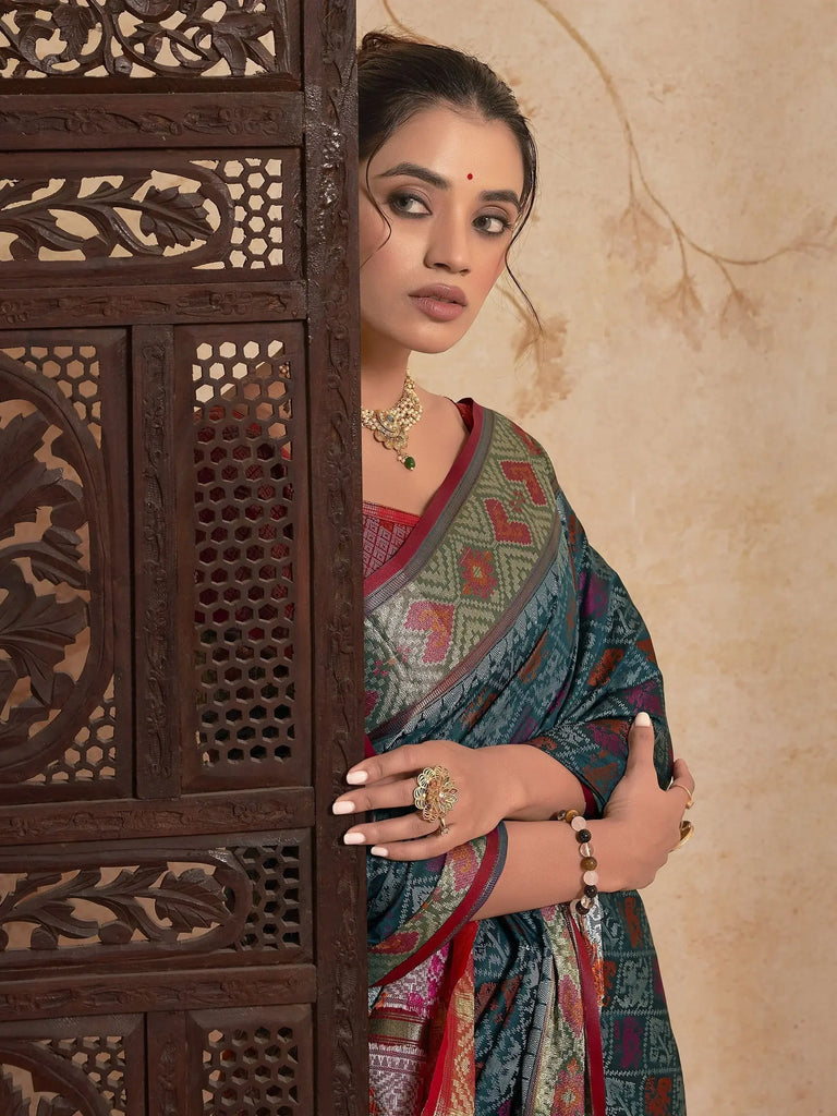 Alluring Blue Zari Weaving Patola Silk Festival Wear Saree With Blouse