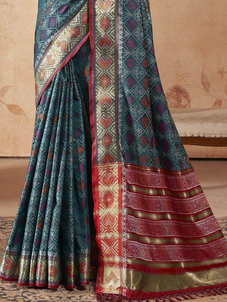 Alluring Blue Zari Weaving Patola Silk Festival Wear Saree With Blouse