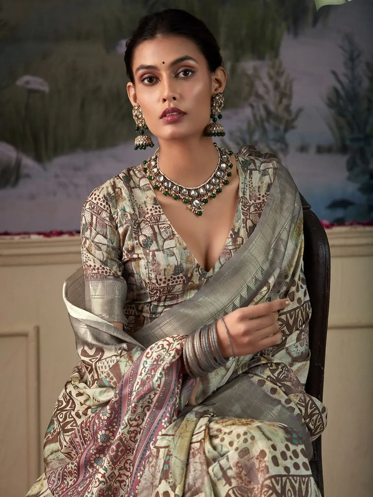 Fascinating Multi-Color Digital Printed Silk Festival Wear Saree