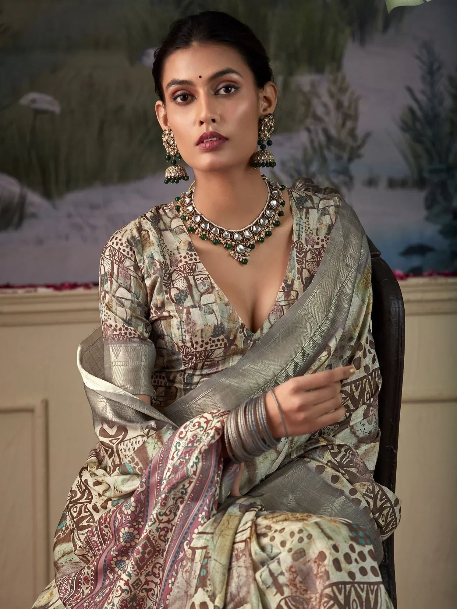 Fascinating Multi-Color Digital Printed Silk Festival Wear Saree