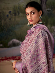 Stunning Purple Digital Printed Silk Event Wear Saree With Blouse