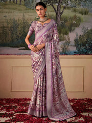 Stunning Purple Digital Printed Silk Event Wear Saree With Blouse