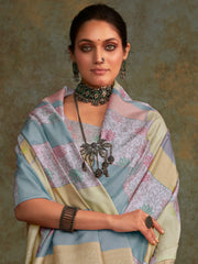 Marvelous Lavender Digital Printed Silk Saree With Blouse