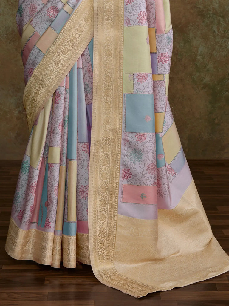 Marvelous Lavender Digital Printed Silk Saree With Blouse