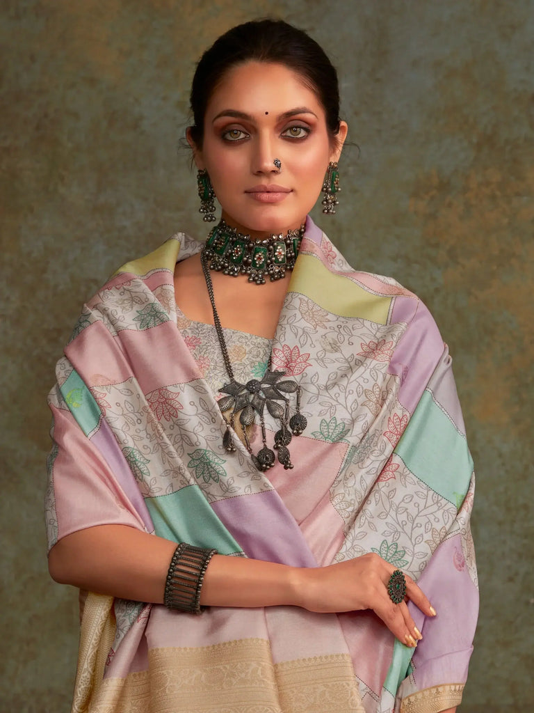 Beautiful Multi-Color Digital Printed Silk Festival Wear Saree