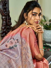 Enchanting Lavender Floral Printed Silk Saree With Blouse