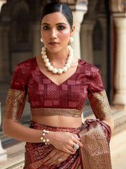 Outstanding Wine Digital Printed Silk Traditional Saree With Blouse