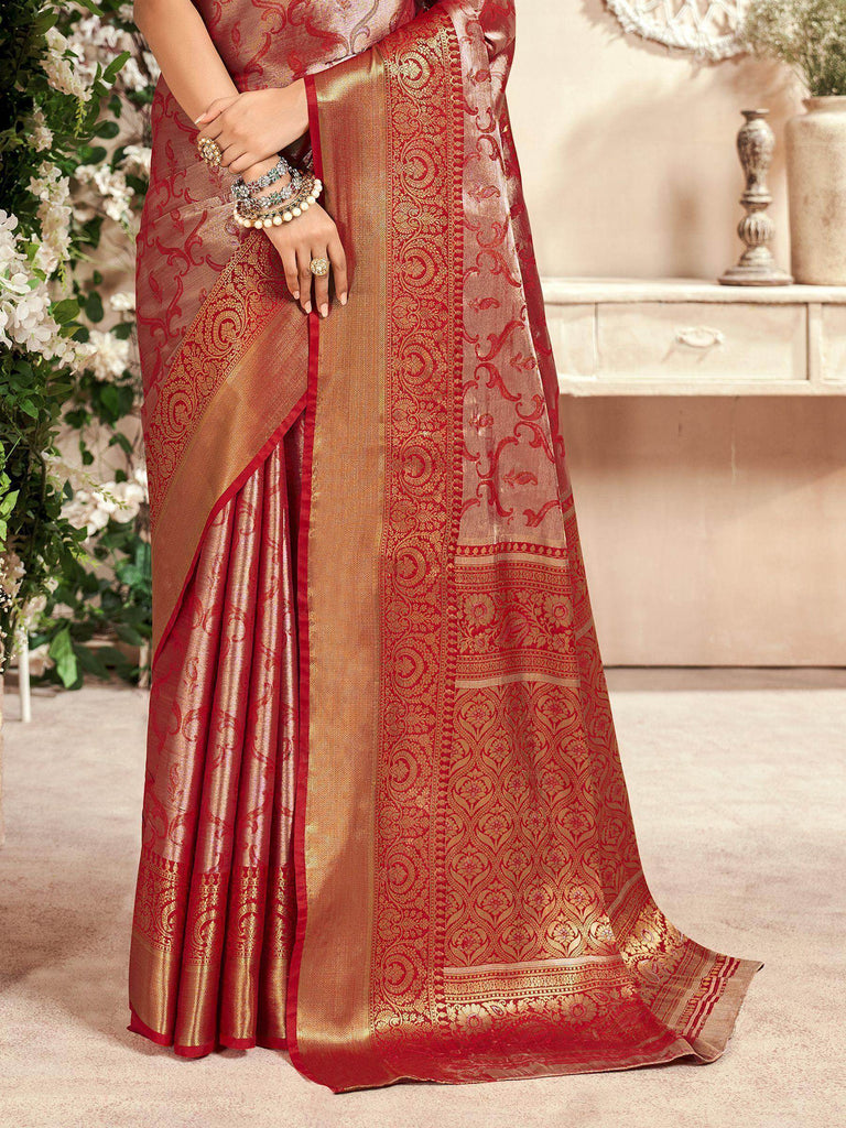 Mesmerizing Red Zari Weaving Silk Wedding Wear Saree With Blouse