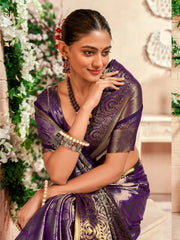 Glamorous Purple Zari Weaving Silk Function Wear Saree With Blouse