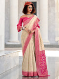 Adorable Beige Bandhani Printed Silk Traditional Saree With Blouse