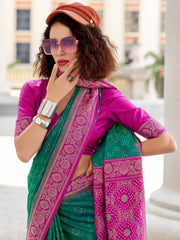 Lovely Green Bandhani Printed Silk Event Wear Saree With Blouse