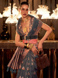 Glamorous Grey Copper Weaving Silk Traditional Saree With Blouse